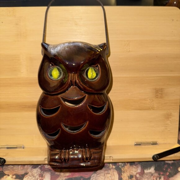 Vintage INARCO Japan Owl Lantern Candle Holder Cats Eye Marble Eyes Redware MCM - Picture 1 of 15